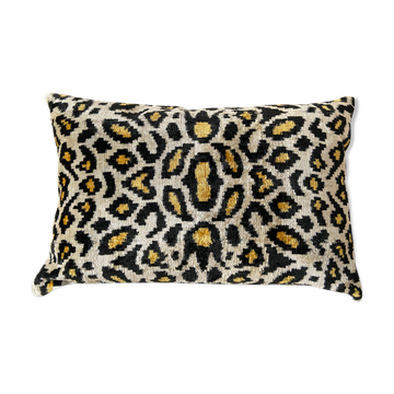 Ikat cushion in panther velvet