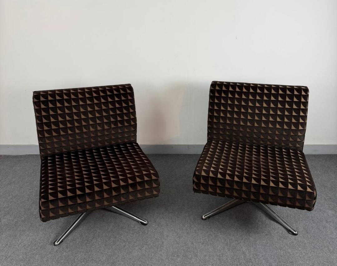 Pair of fabric and chrome steel armchairs, 1960s