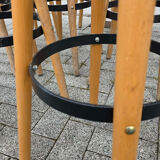 8 mid-century modern bar stools in beech and hammered iron