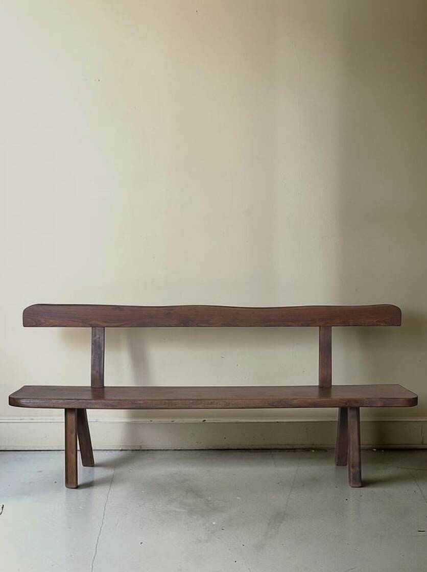 Brutalist bench made of solid elm by Olavi Hanninen, Aranjou edition 1950.