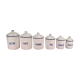 6 pots à épices anciens en tôle émaillée blanc et bleu