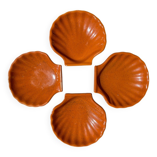 4 Vintage Coquilles St Jacques Céramique Emile Henry moucheté Made in France 1950