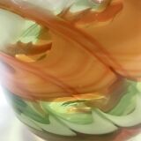 Postmodern Green and Orange Murano Glass Fazzoletto Vase by Fratelli Toso, Italy