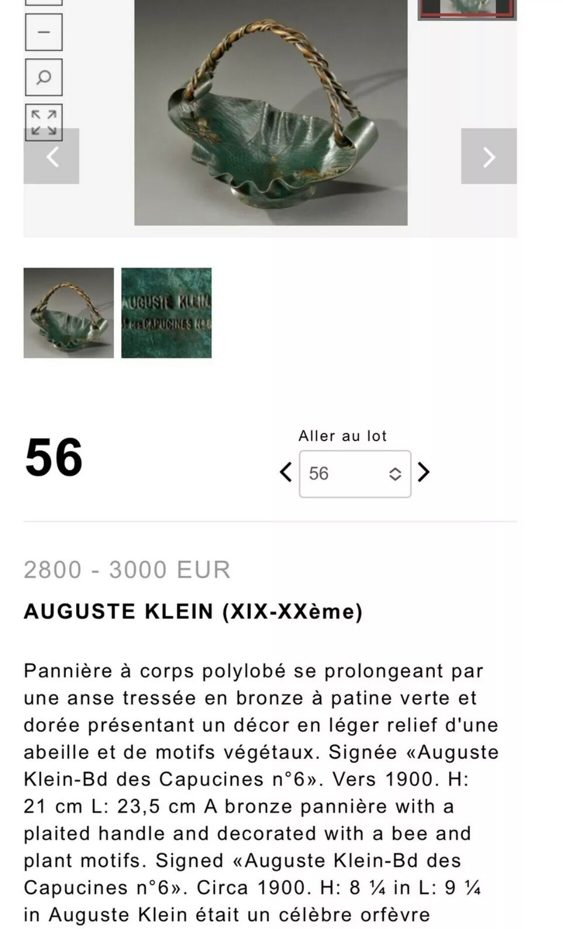 Vase à l'abeille, dinanderie Auguste Klein 1900