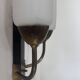 Pair of vintage double wall lights, brass and opaline, France 1950