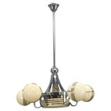 Art Deco Chrome and Glass Chandelier, 5 Globes, 1930s