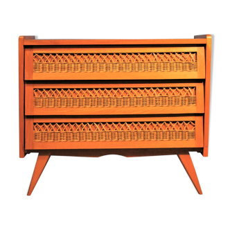 Chest of drawers rattan 3 drawer 1960 s