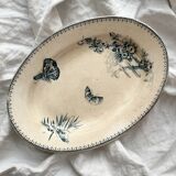 Oval ironstone dish flowers birds "Malaga" Petrus Regout