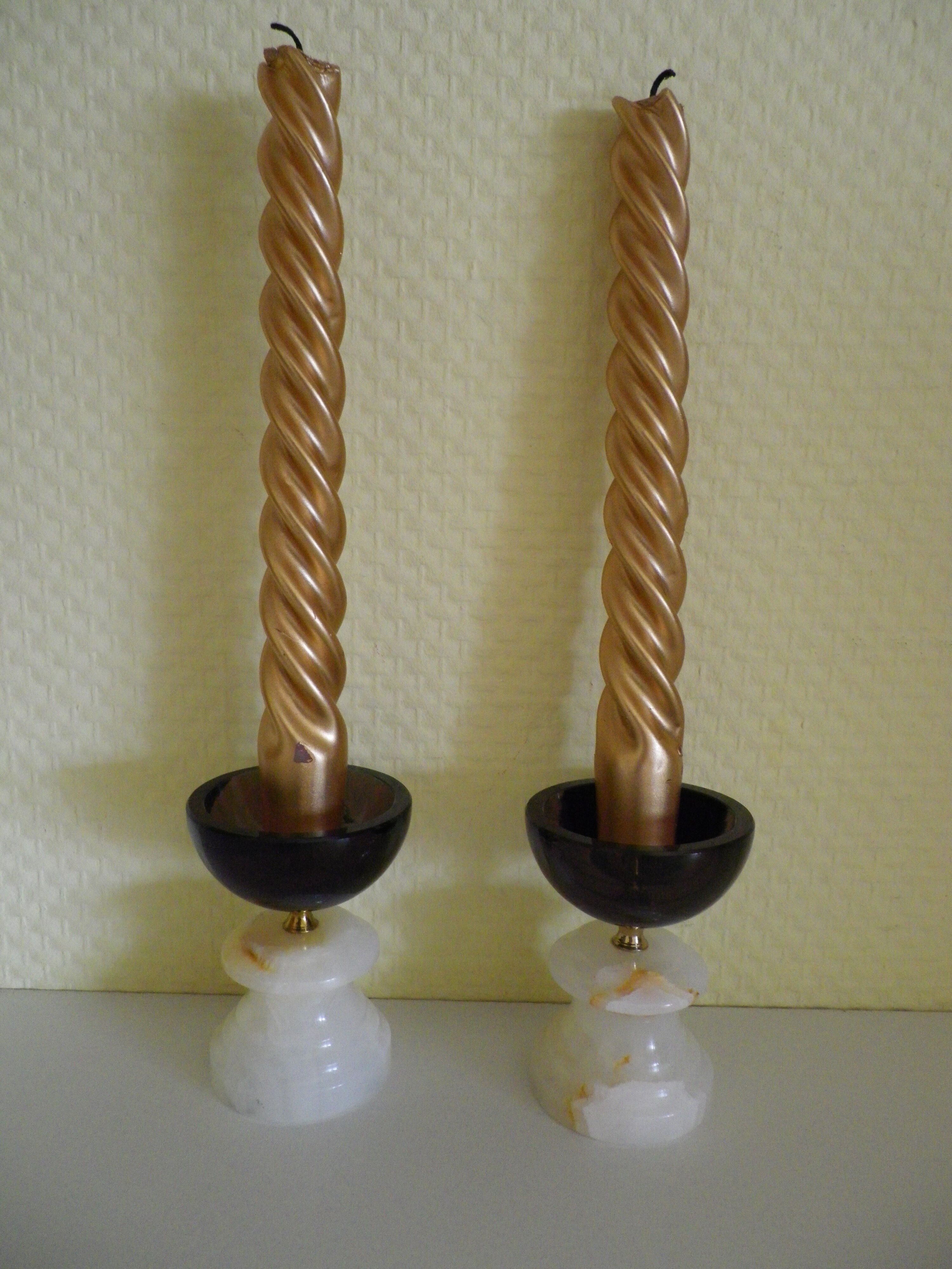Pair of candlesticks in Crystal and onyx stone