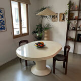 Vintage table, beige lacquered top and bamboo legs.