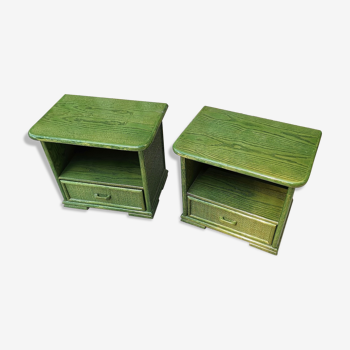 Pair of bedside tables in bamboo and rattan