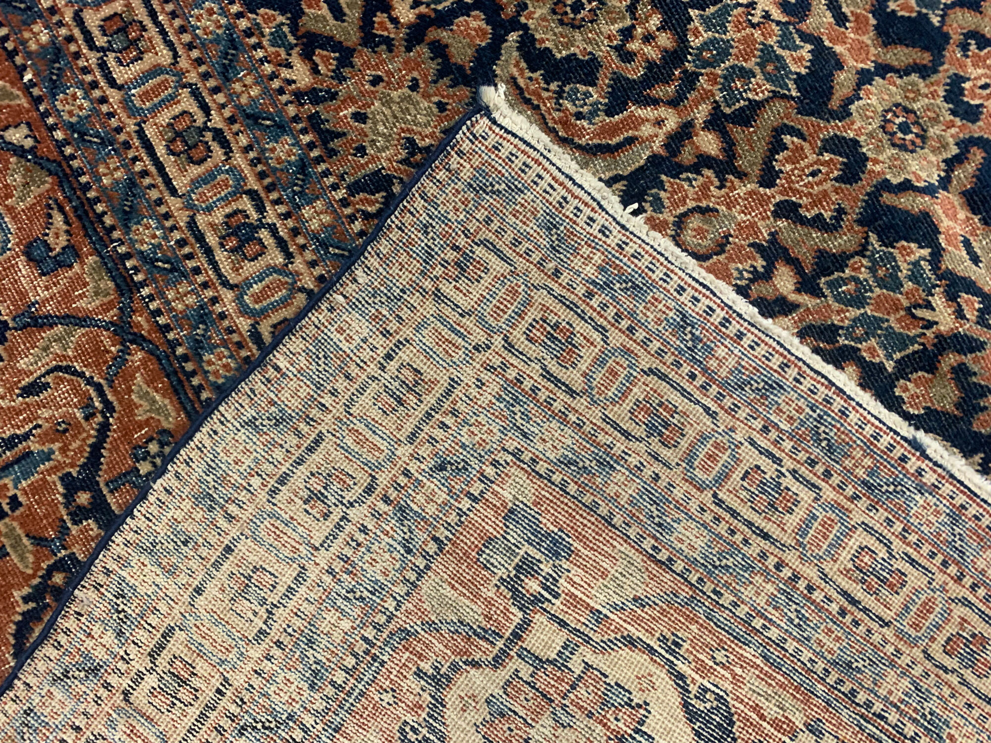 Large Vintage Indian Kashmiri Carpet Blue Wool Living Room Rug- 280x385cm