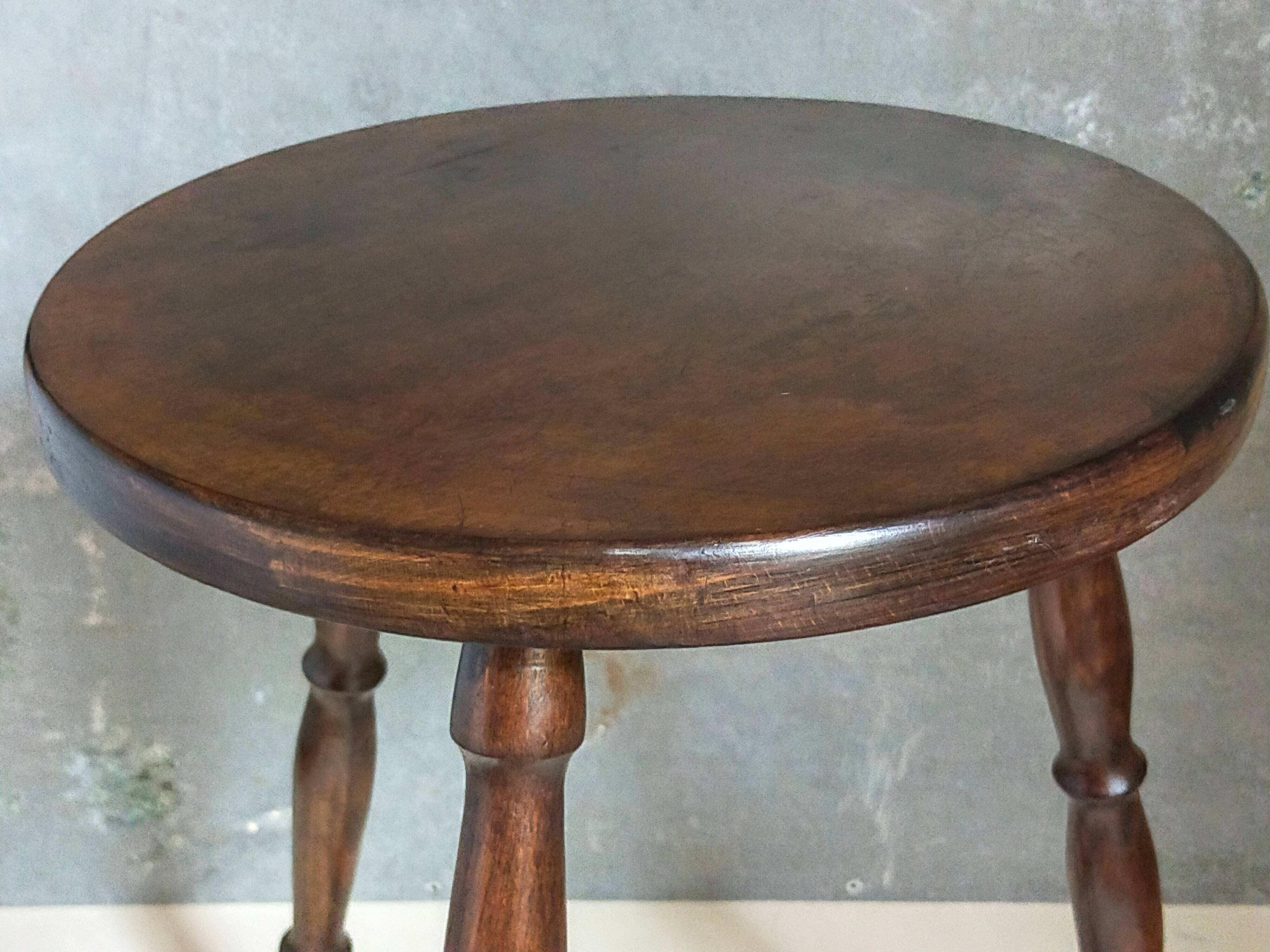 Vintage turned solid wood tripod stool