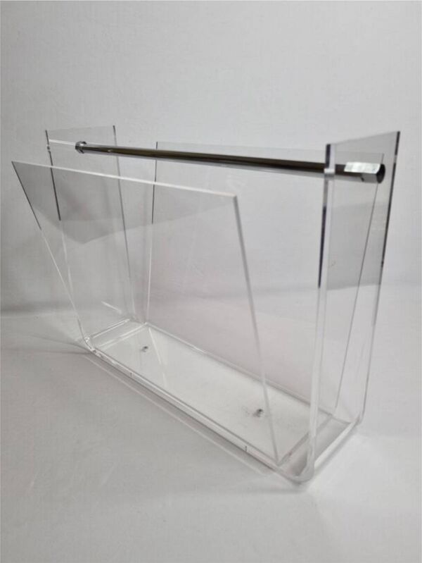 Porte-revues vintage en plexiglas transparent – Design David Lange – 70/80s