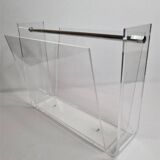 Vintage transparent plexiglass magazine rack – David Lange design – 70s/80s