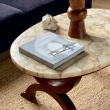 Coffee table in wood, marble and onyx.