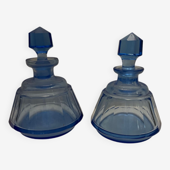 Pair of blue glass perfume bottles