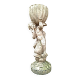 Putto au poisson, statue ancienne, porte plantes vintage