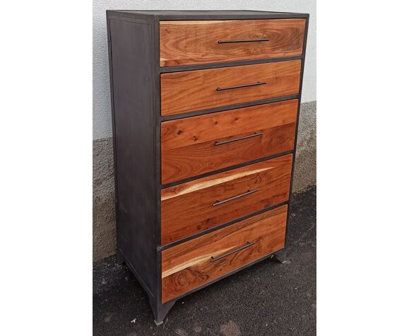 High Metal And Wood Dresser 5 Drawers, Metal Dresser Furniture