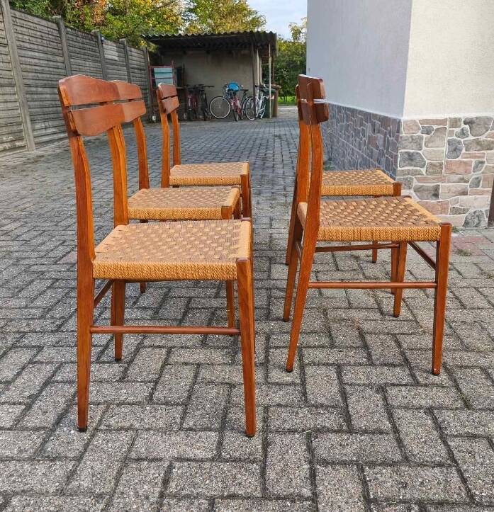 5 chaises paille tressée 60's