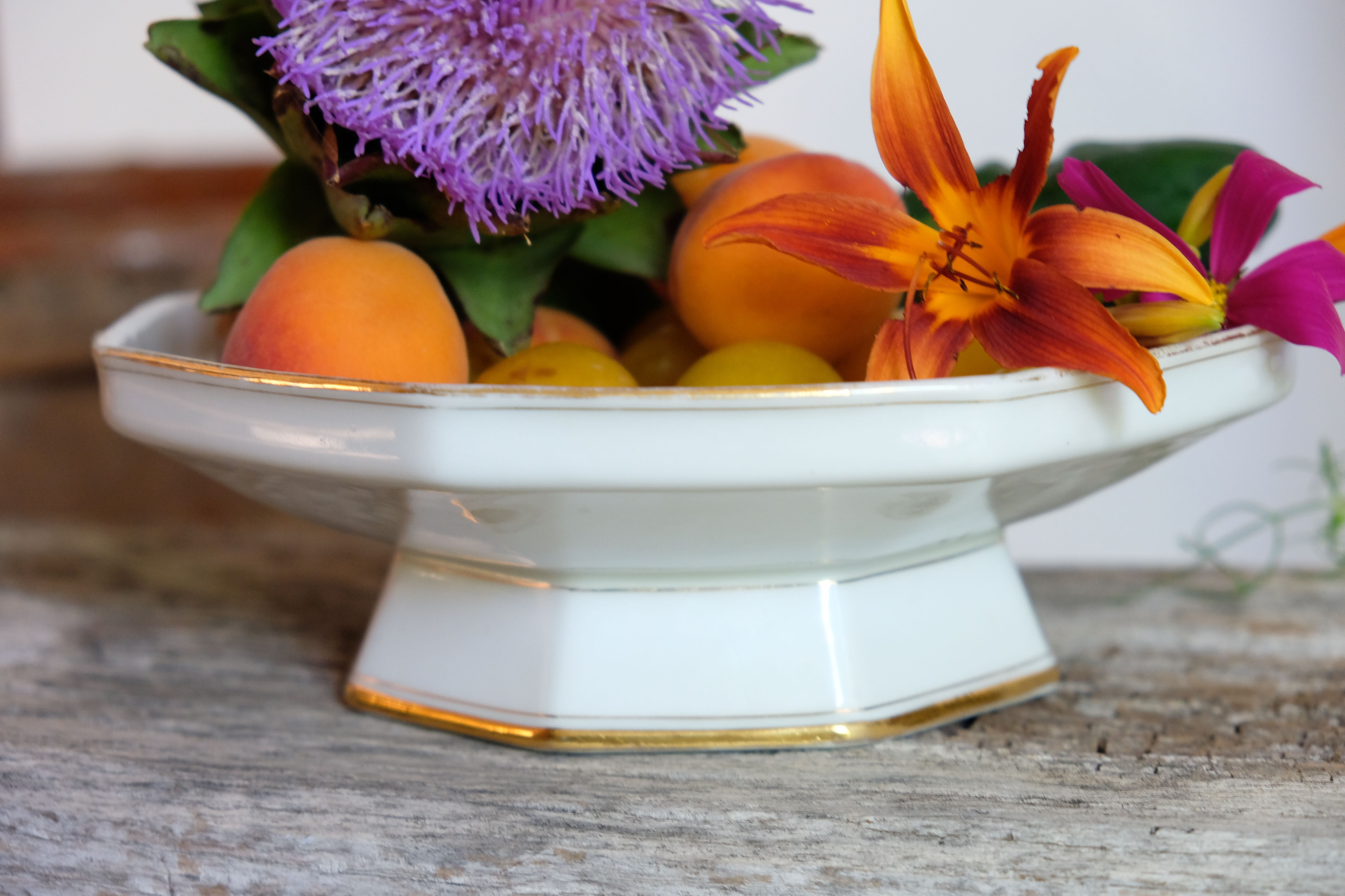 Octagonal porcelain compotier Limoges France