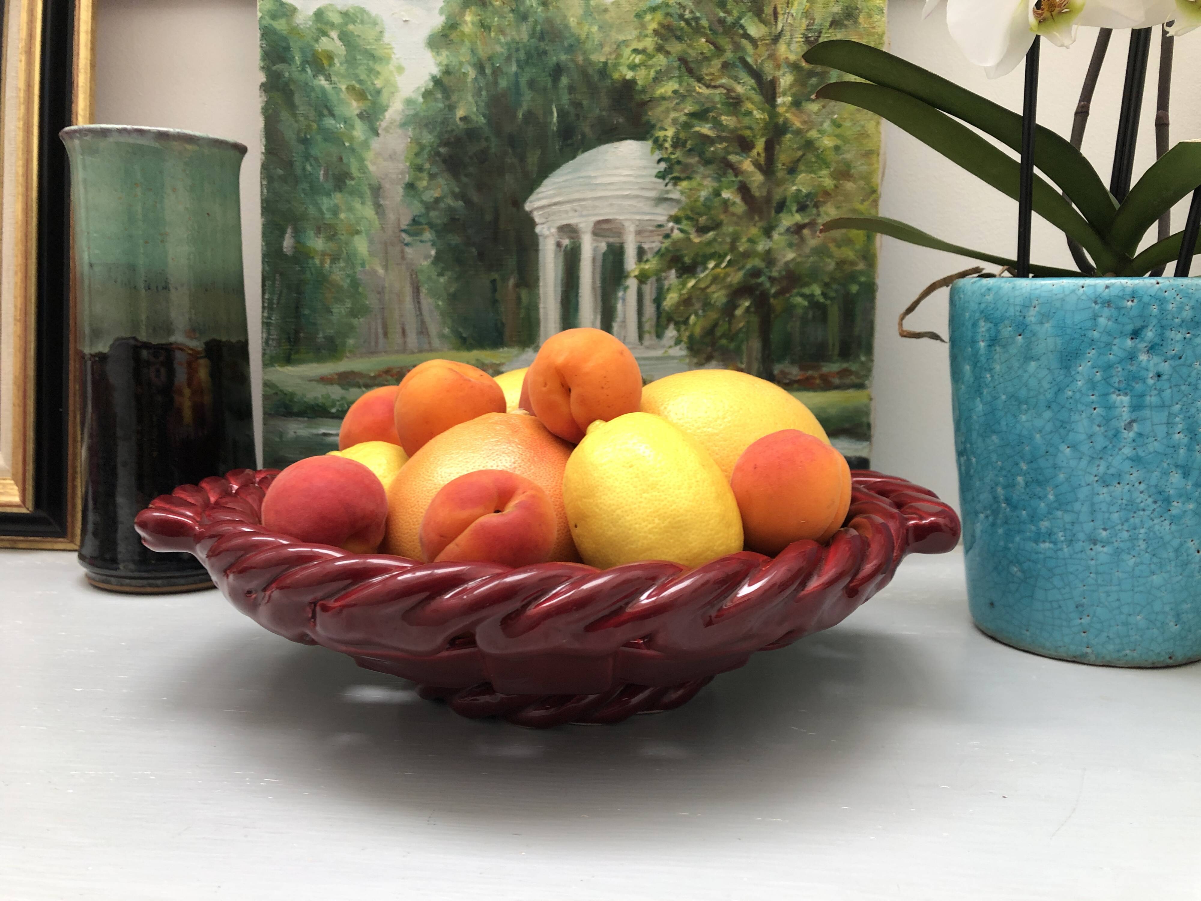 Woven ceramic basket signed France FPP Vallauris