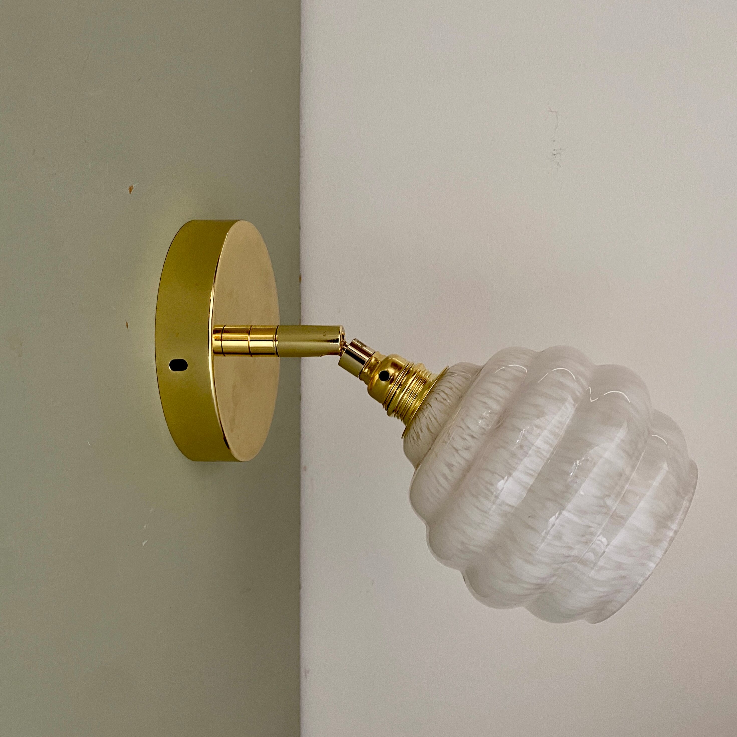 Vintage globe wall lamp in white clichy glass