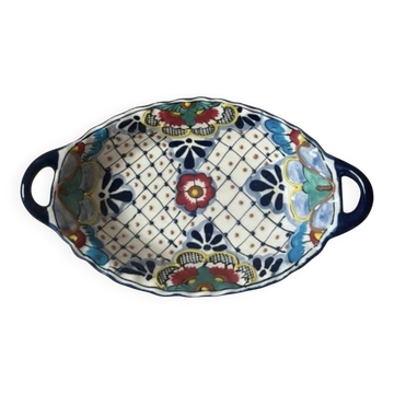 Plat ovale vintage en céramique mexicaine Talavera peint à la main
