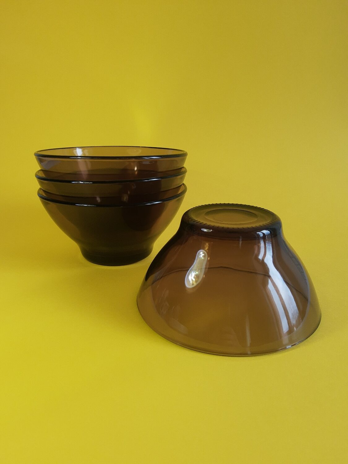 Set de 4 bols en verre fumé Vereco France années 70 vintage