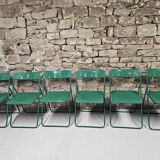 Set of 6 green folding patio chairs