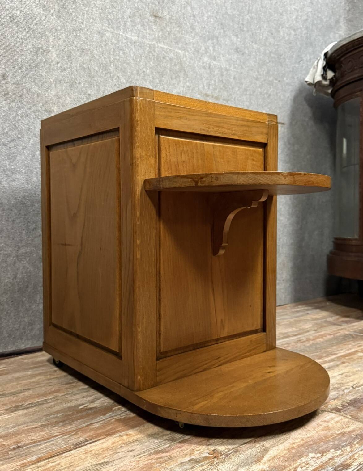 Art Deco period bar cabinet / trolley on wheels in oak circa 1940