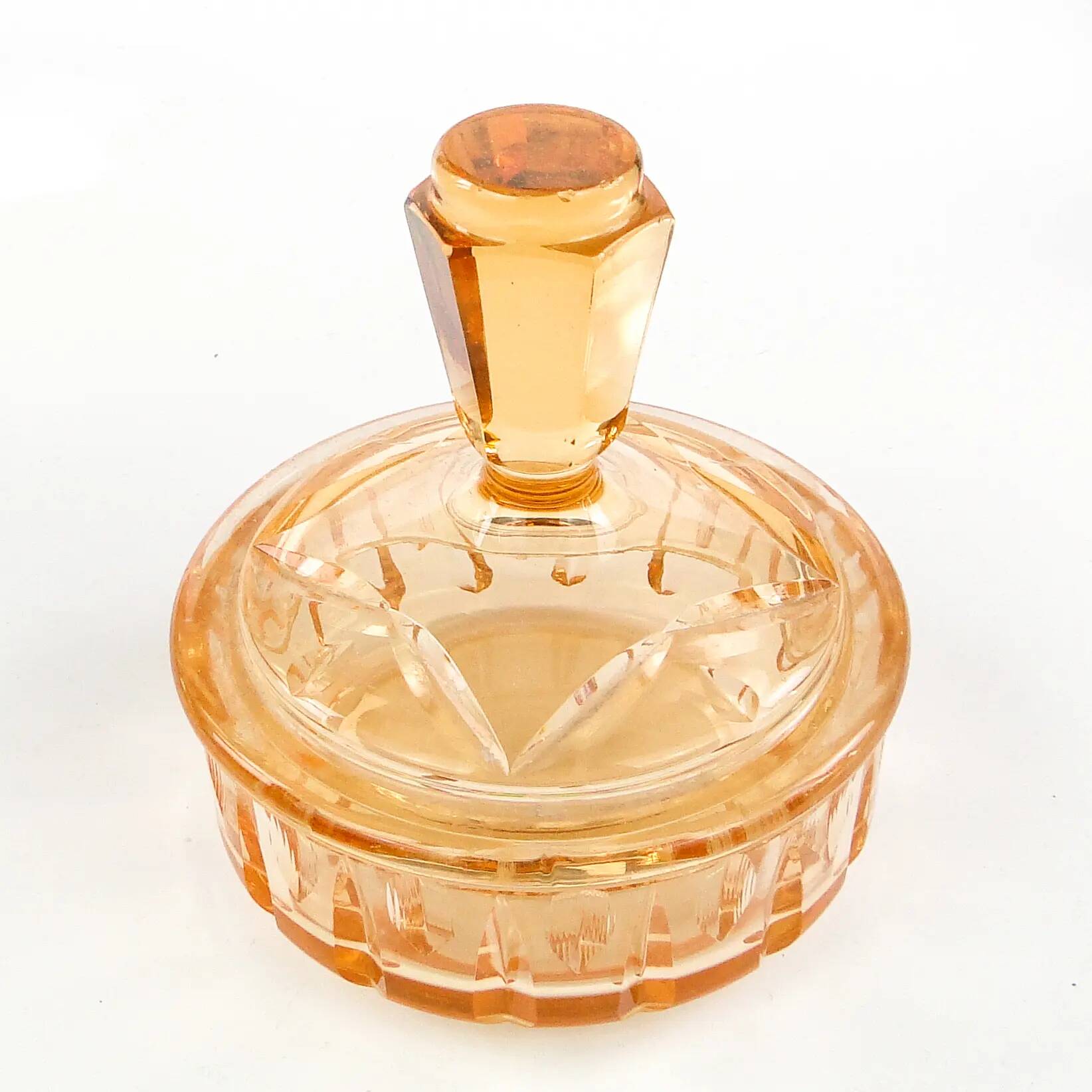 Art deco bonbonniere, orange glass, Poland, 1930s