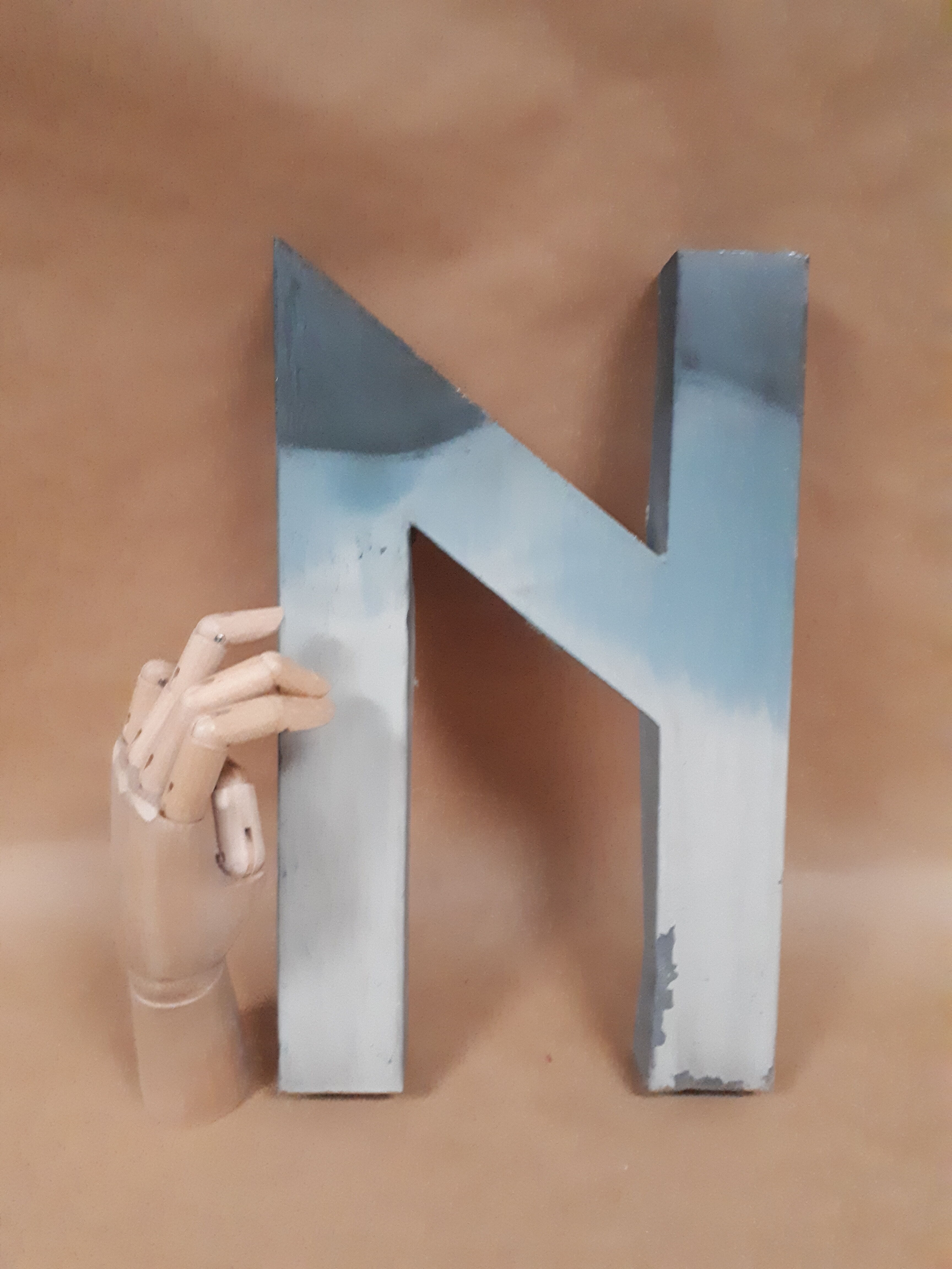 sign letter N metal zinc vintage 1950 1960
