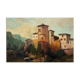 Landscape of a fortified village hamlet from the 19th century - Original antique oil painting.