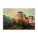 Landscape of a fortified village hamlet from the 19th century - Original antique oil painting.