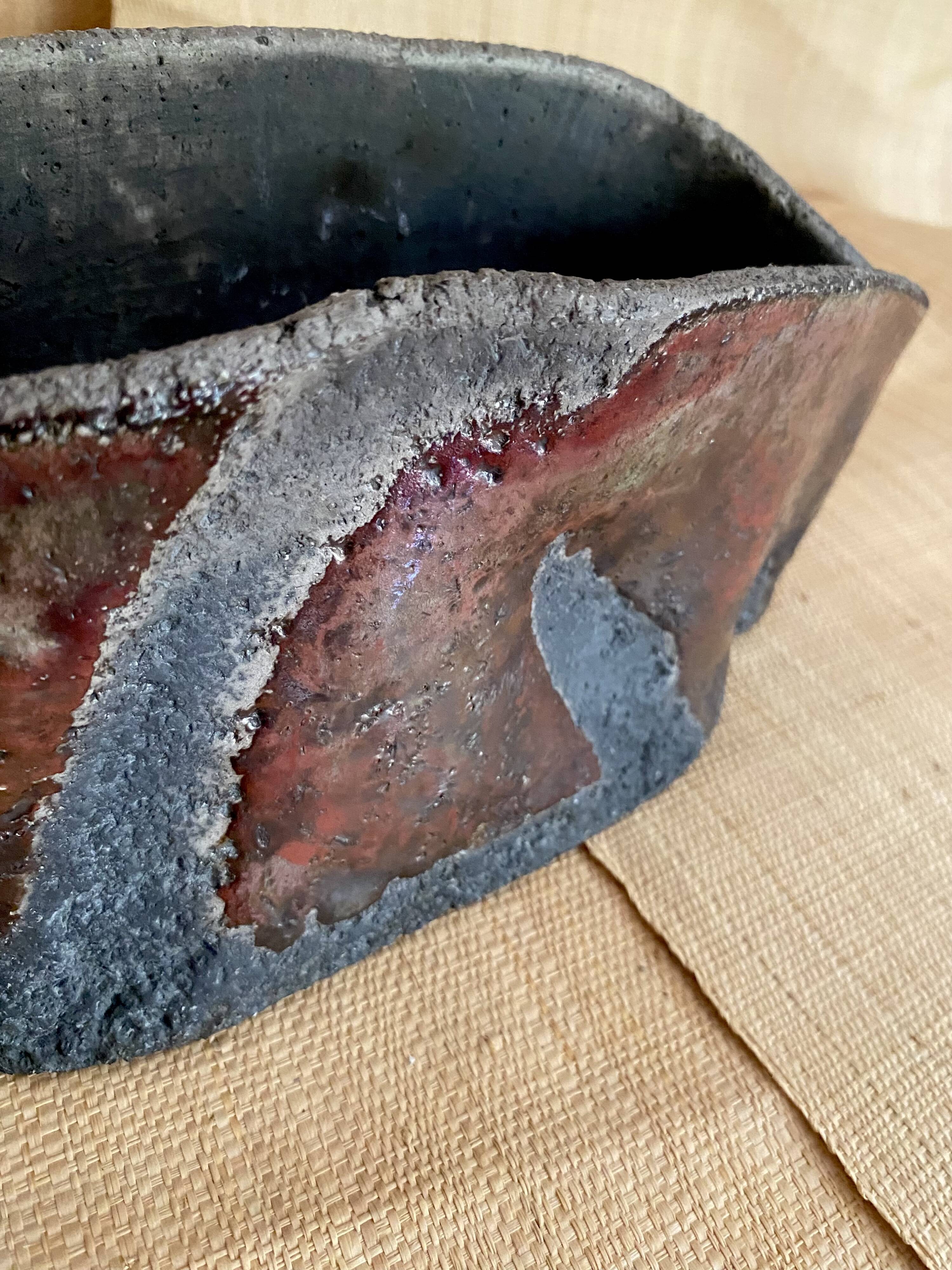 Raku vase signed free form