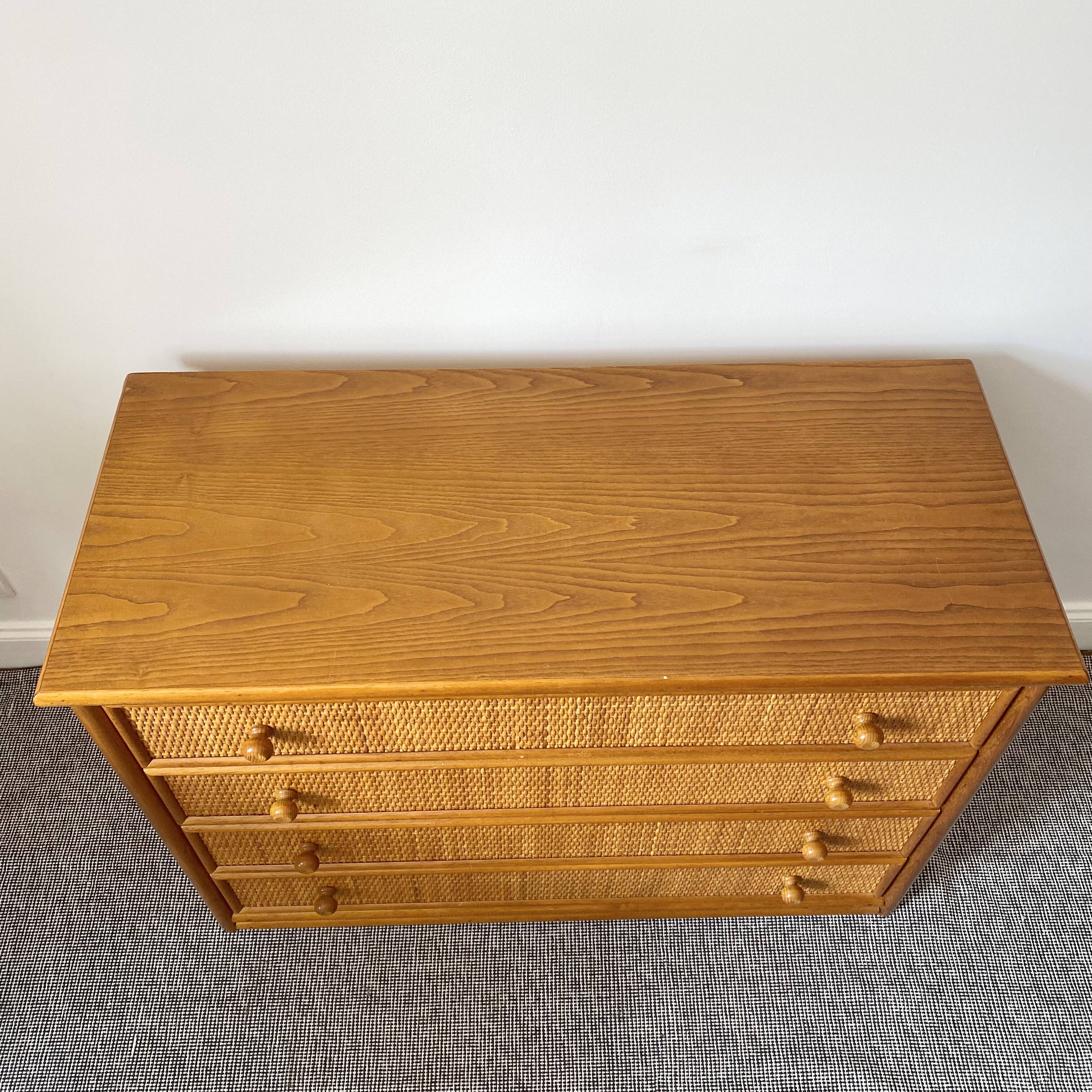 Vintage rattan chest of drawers