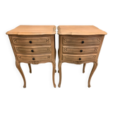Pair of Louis XV style bedside tables with raw wood appearance