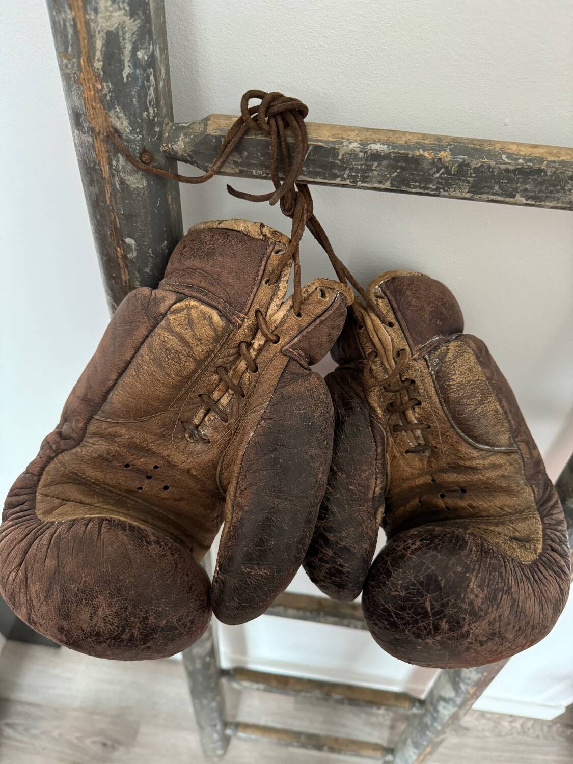 Vintage pair of leather boxing gloves