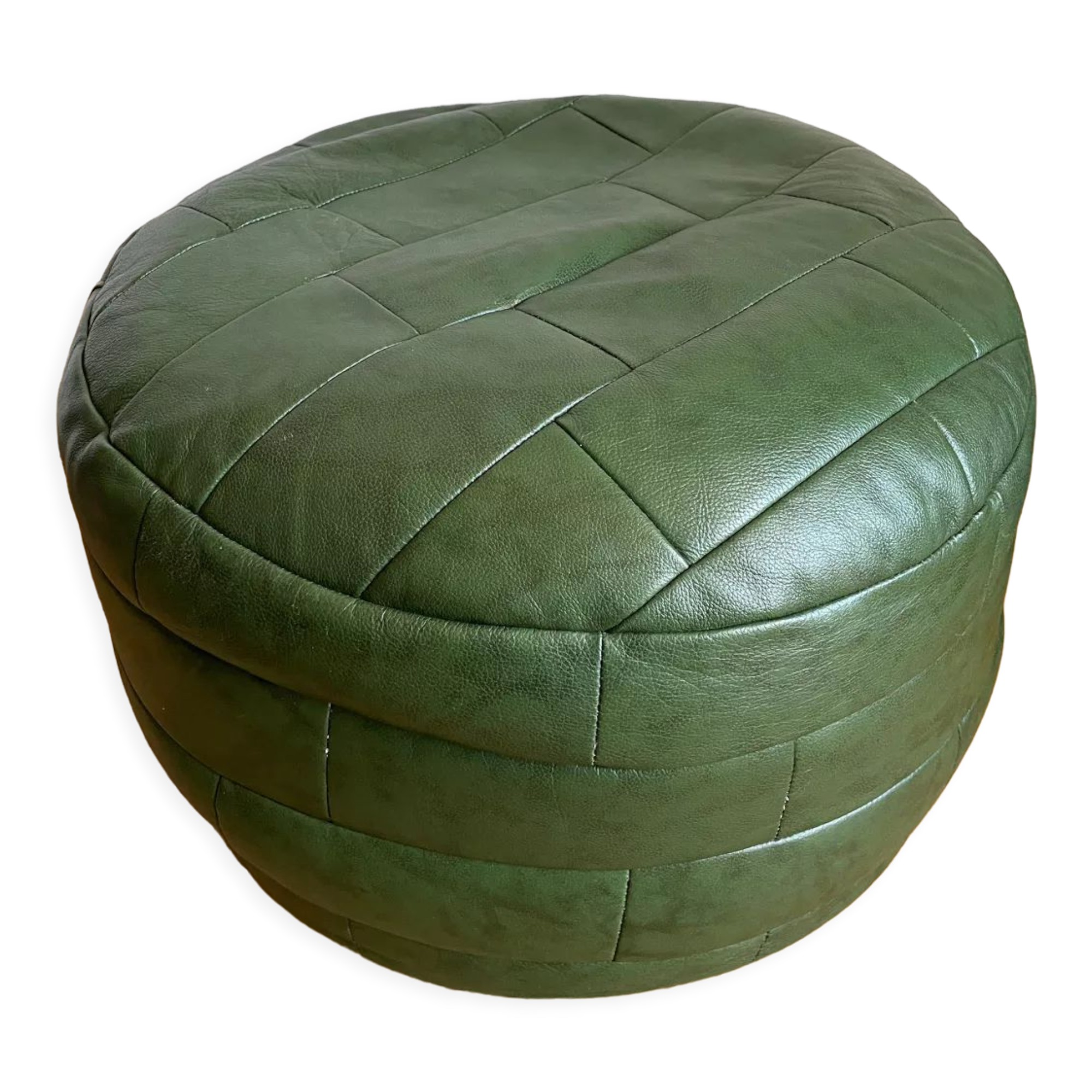 Green patchwork pouf in Sède leather
