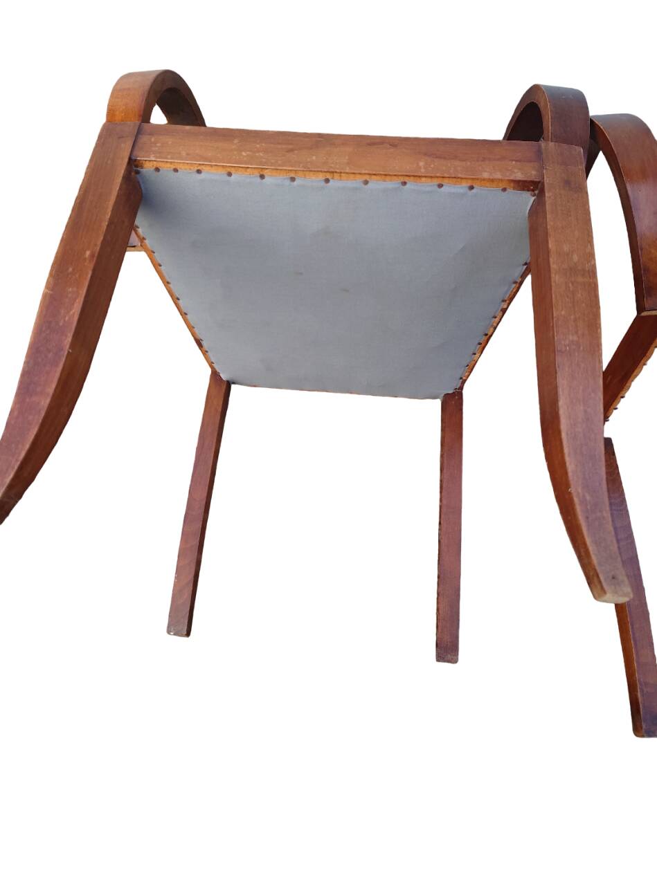 Pair of bridge armchairs in wood and fabric, 1940