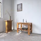 1980 pine wheeled console table
