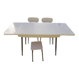 Table formica blanc vintage, 2 chaises & 1 tabouret