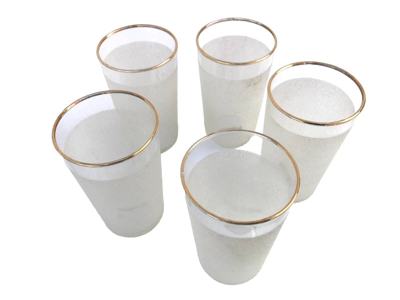 1960s 5 orangeade glasses "Grappe d'or" Frosted white glass