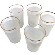 Années 1960  5 verres à orangeade "Grappe d' or"  Verre blanc granité