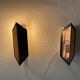 Pair of French wall lights with geometric design in copper, 1960, France.