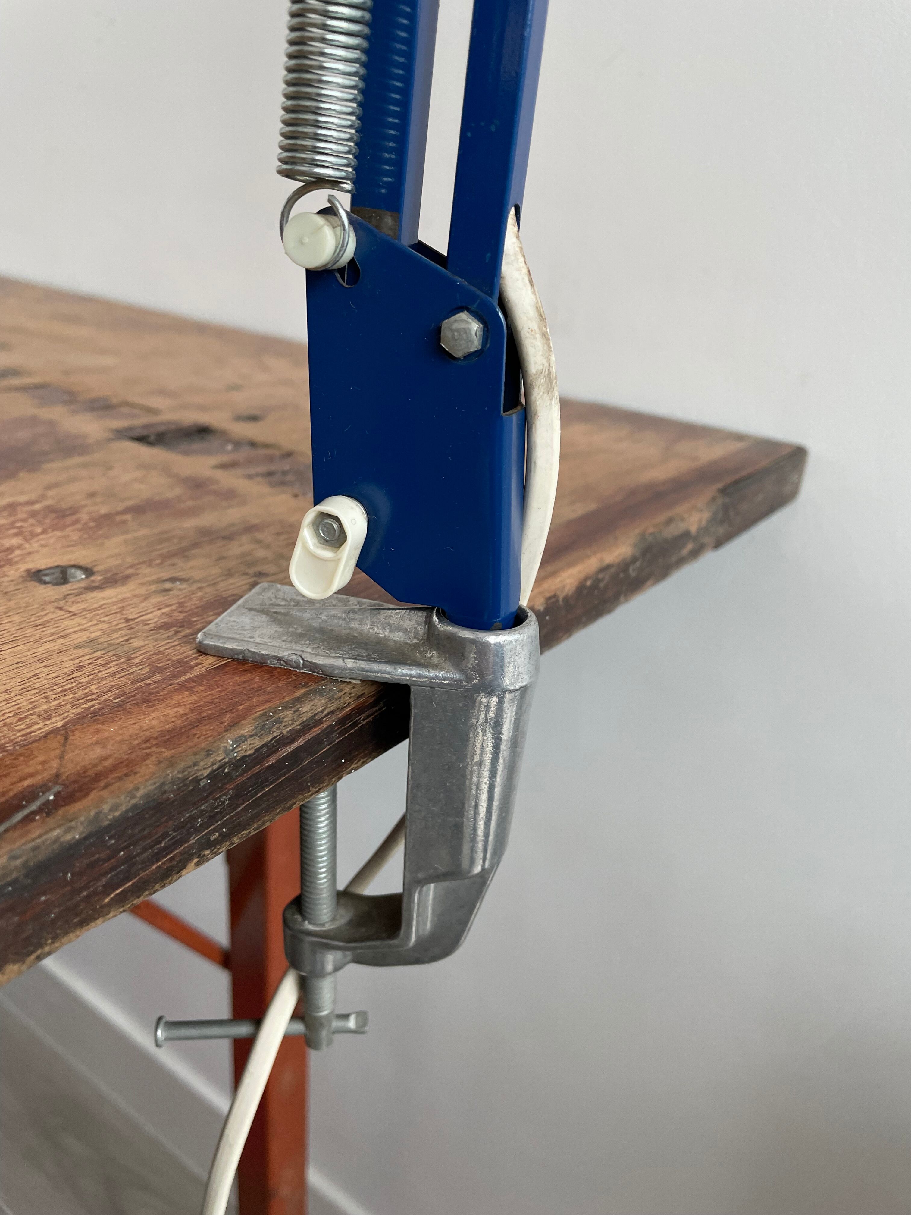 Vintage, architect lamp, articulated lamp, Twist brand, Model T1, 1970s, blue, décor