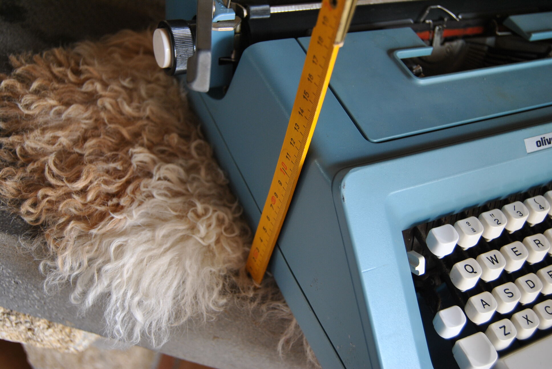 Blue typewriter Ollivetti Studiu 46 years 70