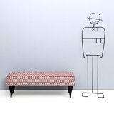 Pair of Benches with Red Patterned Fabric Upholstery, Italy
