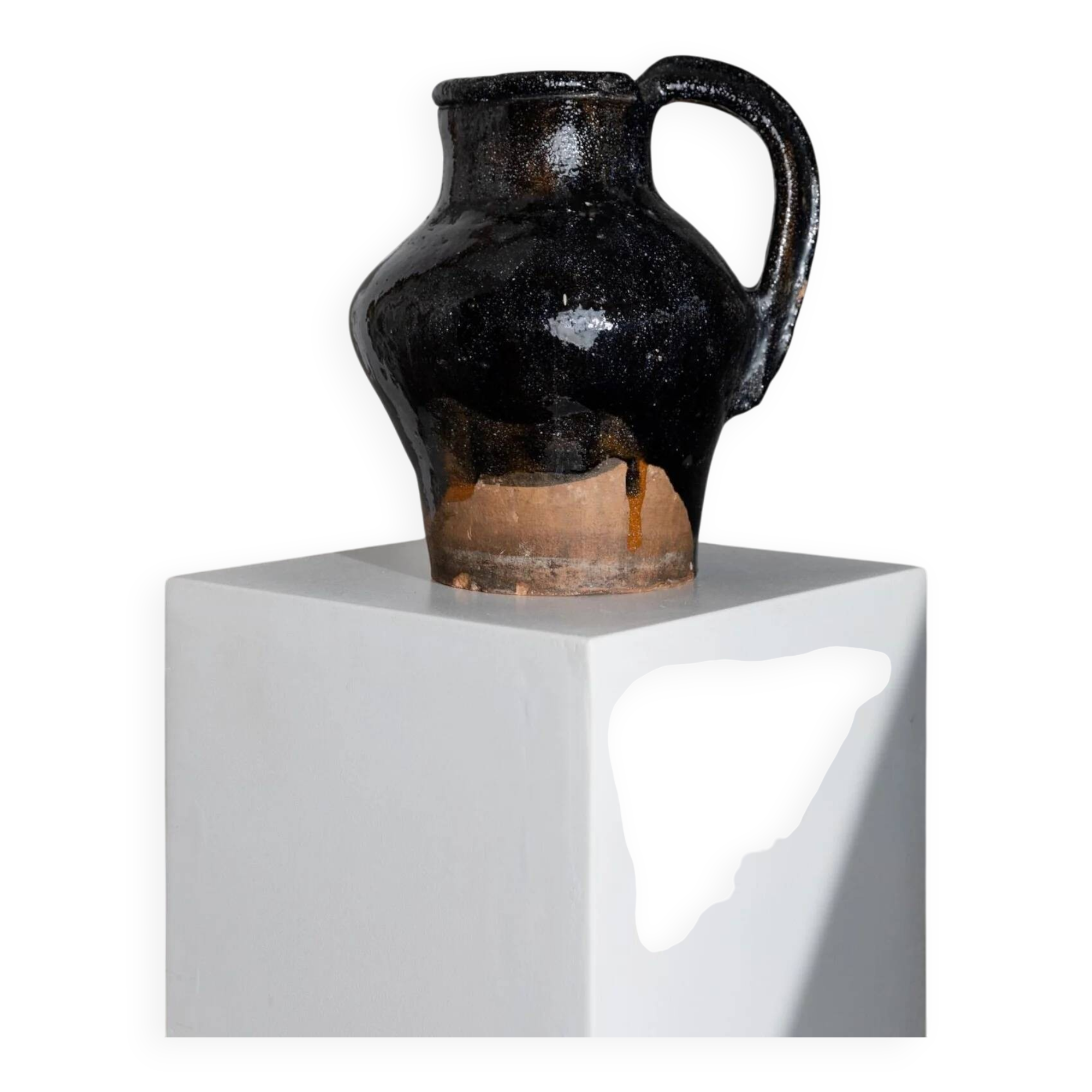 Rustic Terracotta Jug with Black Glaze from Lucca, Italy - 19th Century Country House Decor